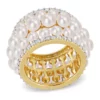 Wholesale 🥰 Freshwater Cultured Pearl and 1.6 ct. t.w. Created White Sapphire Triple Row Ring in Yellow Plated Sterling Silver by Belk & Co. ⭐