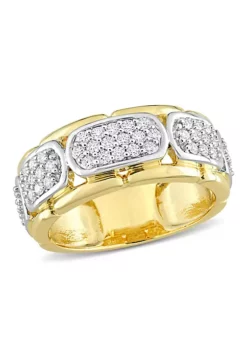 Cheap ❤️ Lab Created Moissanite Station Men's Ring in 2-Tone Sterling Silver with Yellow Gold Plating by Belk & Co. ✨