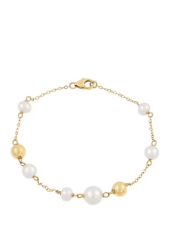 Hot Sale ❤️ Fresh Water Pearl Bead Bracelet in 10k Yellow Gold by Belk & Co. 🤩