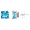 New 🎉 Sterling Silver 6mm Princess Cut Blue Topaz Stud Earrings by Belk & Co. 💯