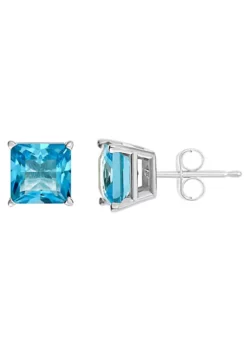 New 🎉 Sterling Silver 6mm Princess Cut Blue Topaz Stud Earrings by Belk & Co. 💯 -DealsBelk & Co. Store Belk 22573