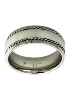 Best Sale ๐ 8 Millimeter Gents Band with Twist Border in Stainless Steel by Belk & Co. ๐ฅฐ