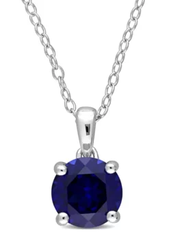 Wholesale 😉 Lab Created 1.61 ct. t.g.w. Created Blue Sapphire Solitaire Pendant with Chain in Sterling Silver by Belk & Co. ✨