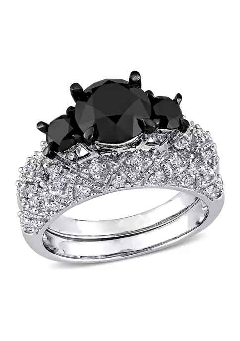 Buy 🧨 3 ct. t.w. Black and White Diamond 3-Stone Vintage Bridal Set in 10k White Gold by Belk & Co. ❤️ 1 Buy 🧨 3 ct. t.w. Black and White Diamond 3-Stone Vintage Bridal Set in 10k White Gold by Belk & Co. ❤️