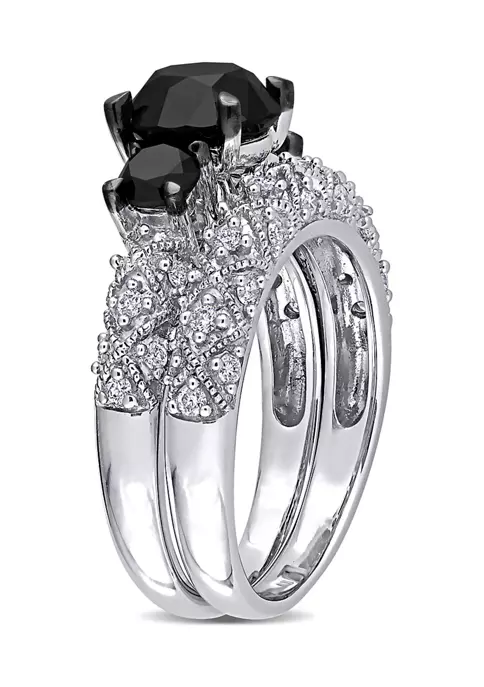 Buy 🧨 3 ct. t.w. Black and White Diamond 3-Stone Vintage Bridal Set in 10k White Gold by Belk & Co. ❤️ 2 Buy 🧨 3 ct. t.w. Black and White Diamond 3-Stone Vintage Bridal Set in 10k White Gold by Belk & Co. ❤️ - Image 2
