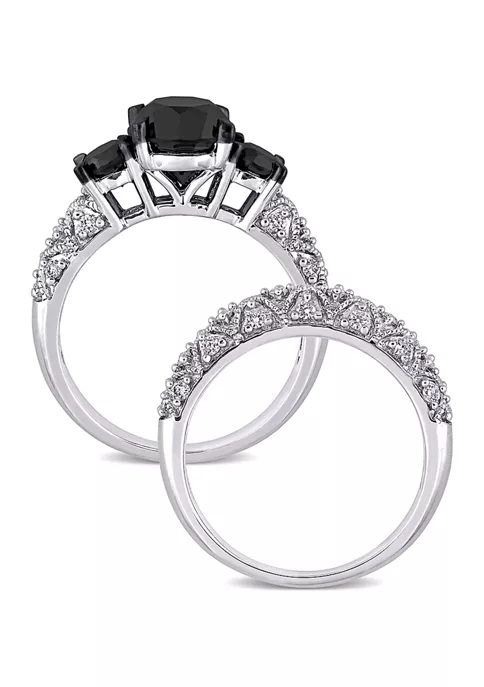 Buy 🧨 3 ct. t.w. Black and White Diamond 3-Stone Vintage Bridal Set in 10k White Gold by Belk & Co. ❤️ 3 Buy 🧨 3 ct. t.w. Black and White Diamond 3-Stone Vintage Bridal Set in 10k White Gold by Belk & Co. ❤️ - Image 3