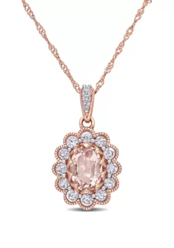 Best deal ๐ 3/4 ct. t.w Morganite, 3/5 ct. t.w. White Sapphire, and 1/10 ct. t.w Diamond Accent Pendant with Chain in 10K Rose Gold by Belk & Co. ๐