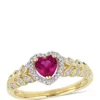 Best Pirce 🎉 5/8 ct. t.w. Created Ruby and 0.06 ct. t.w. Diamond Halo Heart Ring in 10k Yellow Gold by Belk & Co. 🌟