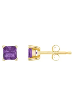 New 🔔 14K Gold 4mm Princess Cut Amethyst Earrings by Belk & Co. 🛒 -DealsBelk & Co. Store Belk 22617