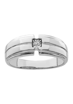 Buy 🎉 Men's 1/10 ct. t.w. Diamond Polished Ring in Rhodium Plated Sterling Silver by Belk & Co. ✔️