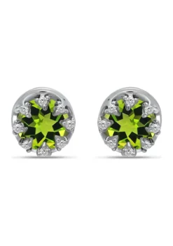 New ⭐ 1-1/5 ct. 6MM Round Peridot and White Topaz Crown Stud Earrings, Sterling Silver by Belk & Co. ✨ -DealsBelk & Co. Store Belk 22654
