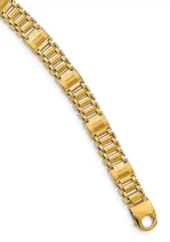 Promo 🌟 Mens 14k Yellow Gold Satin and Polished Link Bracelet by Belk & Co. 🛒