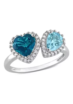 Best Pirce 🔥 London & Sky Blue Topaz 1/5 CT TW Diamond Heart Teardrop Halo Ring in 10k White Gold by Belk & Co. 🔔