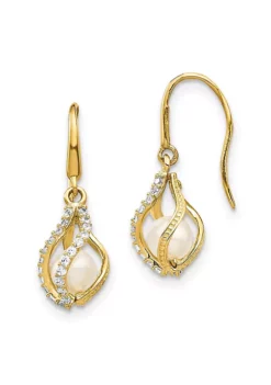 Best reviews of 🥰 14K Yellow Gold White Freshwater Cultured Pearl CZ Cage Dangle Earrings by Belk & Co. 🎁 -DealsBelk & Co. Store Belk 22681