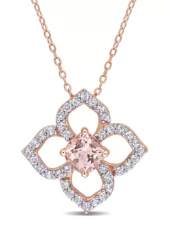 Wholesale ⌛ Morganite and White Topaz Floral Necklace in Rose Plated Sterling Silver by Belk & Co. ⌛ -DealsBelk & Co. Store Belk 22691