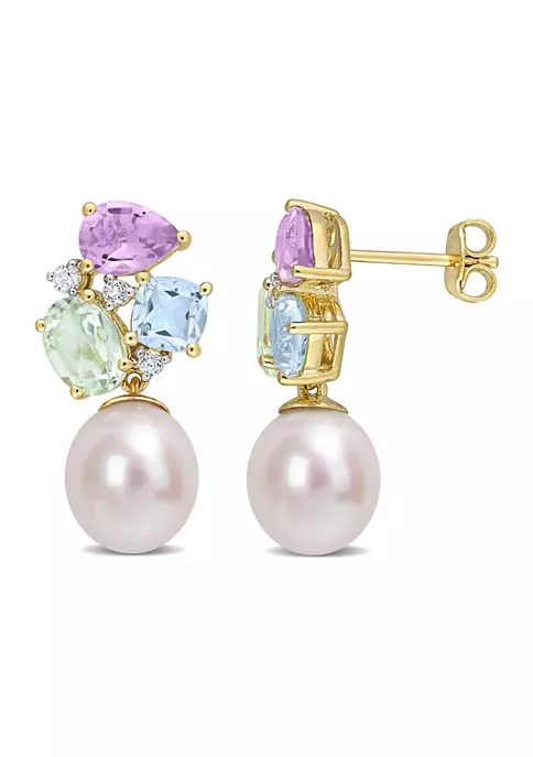 Discount โ๏ธ 9-9.5mm Freshwater Cultured Pearl and 4 3/4 CT TGW Multi-Color Gemstone Drop Earrings in Yellow Plated Sterling Silver by Belk & Co. ๐ 1 Discount โ๏ธ 9-9.5mm Freshwater Cultured Pearl and 4 3/4 CT TGW Multi-Color Gemstone Drop Earrings in Yellow Plated Sterling Silver by Belk & Co. ๐