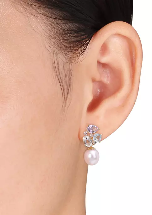 Discount โ๏ธ 9-9.5mm Freshwater Cultured Pearl and 4 3/4 CT TGW Multi-Color Gemstone Drop Earrings in Yellow Plated Sterling Silver by Belk & Co. ๐ 2 Discount โ๏ธ 9-9.5mm Freshwater Cultured Pearl and 4 3/4 CT TGW Multi-Color Gemstone Drop Earrings in Yellow Plated Sterling Silver by Belk & Co. ๐ - Image 2