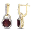 Discount 🔔 4/8 CT TGW White Topaz and Garnet Earrings in Yellow Plated Sterling Silver by Belk & Co. 🎁