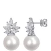 Promo 😍 11-12 Millimeter Cultured South Sea Pearl and 1.5 ct. t.w. ct. t.w. Diamond Cluster Earrings in 14K White Gold by Belk & Co. 🔔