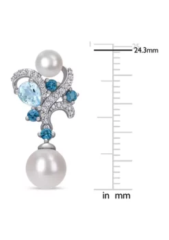Outlet 😍 Cultured Freshwater Pearl and London-Blue Topaz, Sky-Blue Topaz and 1/5 CT TW Diamond Vintage Drop Earrings in 10k White Gold by Belk & Co. 😀 -DealsBelk & Co. Store Belk 22736