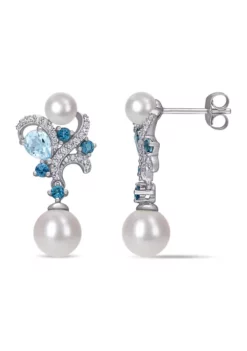 Outlet 😍 Cultured Freshwater Pearl and London-Blue Topaz, Sky-Blue Topaz and 1/5 CT TW Diamond Vintage Drop Earrings in 10k White Gold by Belk & Co. 😀 -DealsBelk & Co. Store Belk 22737