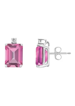 Cheap ⌛ 14K Gold 8x6 Emerald Cut Pink Topaz Diamond Accent Earrings by Belk & Co. ⌛