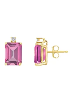 Cheap ⌛ 14K Gold 8x6 Emerald Cut Pink Topaz Diamond Accent Earrings by Belk & Co. ⌛ -DealsBelk & Co. Store Belk 22759