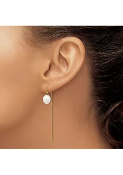 Flash Sale ❤️ 14K Yellow Gold 7-8mm White Rice Freshwater Cultured Pearl Box Chain Threader Earrings by Belk & Co. 💯 -DealsBelk & Co. Store Belk 22783