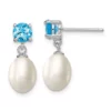 Budget ⭐ 1.225 ct. t.w. Blue Topaz and Freshwater Cultured Pearl Rhodium-plated 7-8mm Teardrop Earrings in Sterling Silver by Belk & Co. 🎉