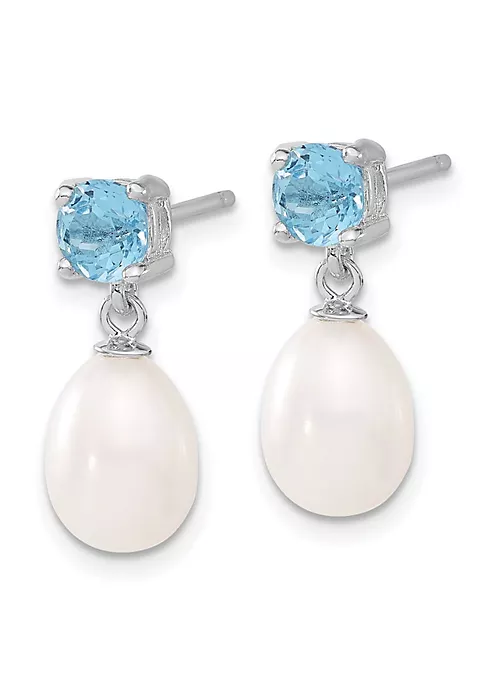 Budget ⭐ 1.225 ct. t.w. Blue Topaz and Freshwater Cultured Pearl Rhodium-plated 7-8mm Teardrop Earrings in Sterling Silver by Belk & Co. 🎉 2 Budget ⭐ 1.225 ct. t.w. Blue Topaz and Freshwater Cultured Pearl Rhodium-plated 7-8mm Teardrop Earrings in Sterling Silver by Belk & Co. 🎉 - Image 2