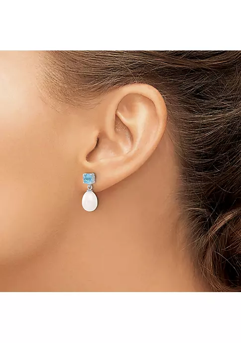 Budget ⭐ 1.225 ct. t.w. Blue Topaz and Freshwater Cultured Pearl Rhodium-plated 7-8mm Teardrop Earrings in Sterling Silver by Belk & Co. 🎉 3 Budget ⭐ 1.225 ct. t.w. Blue Topaz and Freshwater Cultured Pearl Rhodium-plated 7-8mm Teardrop Earrings in Sterling Silver by Belk & Co. 🎉 - Image 3