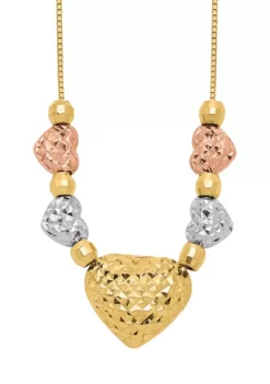 Cheapest 👍 Puff and Flat Hearts Necklace in 14K Tri-Tone Gold by Belk & Co. 🤩