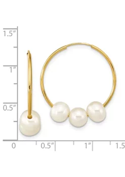 Deals 🔥 14K Yellow Gold 6-7mm Semi-round White Freshwater Cultured Pearl Hoop Dangle Earrings by Belk & Co. 🔔 -DealsBelk & Co. Store Belk 22860