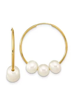 Deals 🔥 14K Yellow Gold 6-7mm Semi-round White Freshwater Cultured Pearl Hoop Dangle Earrings by Belk & Co. 🔔 -DealsBelk & Co. Store Belk 22862