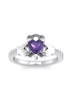 Top 10 ⌛ 1cttw Heart Shape Amethyst and Diamond Claddagh Ring In Sterling Silver by Belk & Co. 👍
