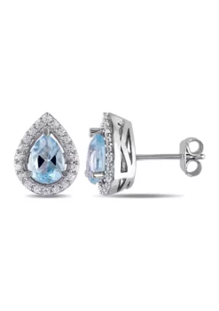 Cheap 👏 Blue Topaz and Created White Sapphire Teardrop Earrings in Sterling Silver by Belk & Co. 🎁