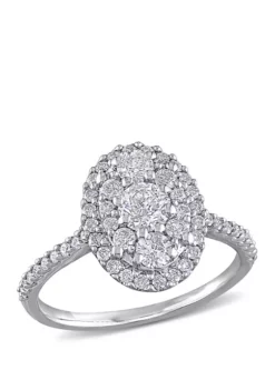 Coupon 🌟 1 ct. t.w. Diamond Composite Oval Shape Halo Engagement Ring in 10k White Gold by Belk & Co. 🔥