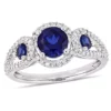 Buy 😀 1.29 ct. t.g.w. Created Blue Sapphire and 1/3 ct. t.w. Diamond 3-Stone Ring in 10K White Gold by Belk & Co. ⌛