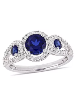 Buy 😀 1.29 ct. t.g.w. Created Blue Sapphire and 1/3 ct. t.w. Diamond 3-Stone Ring in 10K White Gold by Belk & Co. ⌛