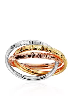 Best Sale ✔️ Diamond Cut Roll Rigged Edge Ring in 10k Tri Color Gold by Belk & Co. ⌛
