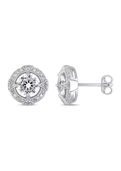 Best Pirce ๐ Lab Created 2.2 CT TGW Created White Sapphire and 1/6 CT TW Diamond Halo Stud Earrings in Sterling Silver by Belk & Co. โค๏ธ 1 Best Pirce ๐ Lab Created 2.2 CT TGW Created White Sapphire and 1/6 CT TW Diamond Halo Stud Earrings in Sterling Silver by Belk & Co. โค๏ธ