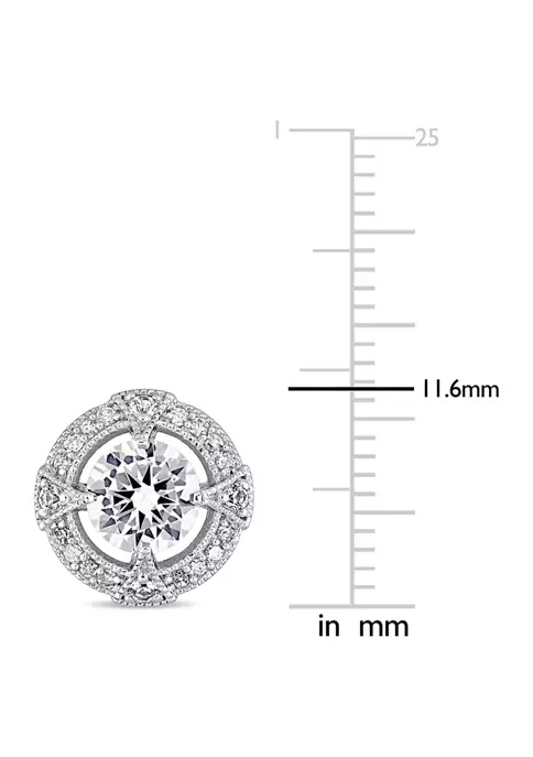 Best Pirce ๐ Lab Created 2.2 CT TGW Created White Sapphire and 1/6 CT TW Diamond Halo Stud Earrings in Sterling Silver by Belk & Co. โค๏ธ 2 Best Pirce ๐ Lab Created 2.2 CT TGW Created White Sapphire and 1/6 CT TW Diamond Halo Stud Earrings in Sterling Silver by Belk & Co. โค๏ธ - Image 2