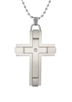 Budget 🛒 Mens Stainless Steel Cross Pendant with .02 cttw Diamond Accent by Belk & Co. 🤩 -DealsBelk & Co. Store Belk 22949