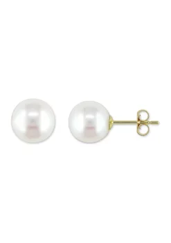 Best Sale 😉 8-8.5 Millimeter Cultured Freshwater Pearl Stud Earrings in 10k Yellow Gold by Belk & Co. ❤️ -DealsBelk & Co. Store Belk 2300