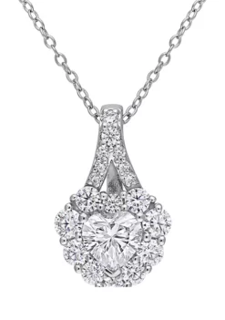 Promo 🧨 2 ct. t.w. Created Moissanite Halo Heart Necklace in Sterling Silver by Belk & Co. 👍