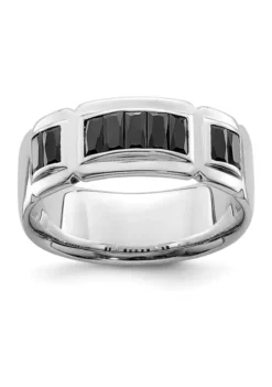 Brand new ๐ Sterling Silver Rhodium-Plated Black Cubic Zirconia Grooved Ring by Belk & Co. โค๏ธ