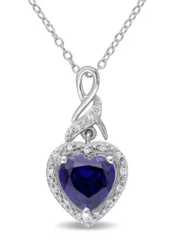 Deals 💯 Lab Created Diamond and Created Blue Sapphire Heart Twist Pendant with Chain in Sterling Silver by Belk & Co. 🔔 -DealsBelk & Co. Store Belk 23032