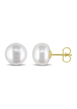 Best Sale 💯 10-11 Millimeter Cultured Freshwater Pearl Stud Earrings in 14k Yellow Gold by Belk & Co. 🔔