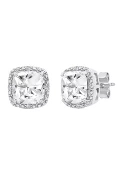 Cheapest 🥰 7 Millimeter Cushion-Cut Created White Sapphire and Diamond Accent Halo Stud Earrings in Sterling Silver by Belk & Co. 🧨 -DealsBelk & Co. Store Belk 23040