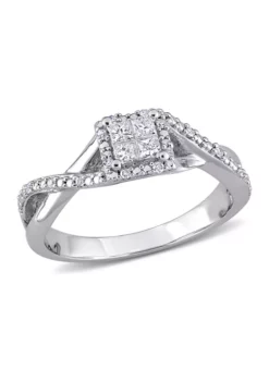 Wholesale 😉 1/4 ct. t.w. Diamond Princess-Cut Halo Crisscross Engagement Ring in Sterling Silver by Belk & Co. 🥰